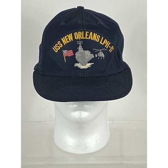 VTG Cap-10 USS New Orleans LPH-11 Snapback Hat Cap Navy Blue Made in USA F264 - Picture 1 of 7